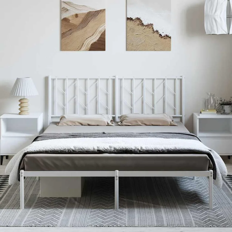 Cadre de lit métal sans matelas et tête de lit blanc 193x203 cm - 3
