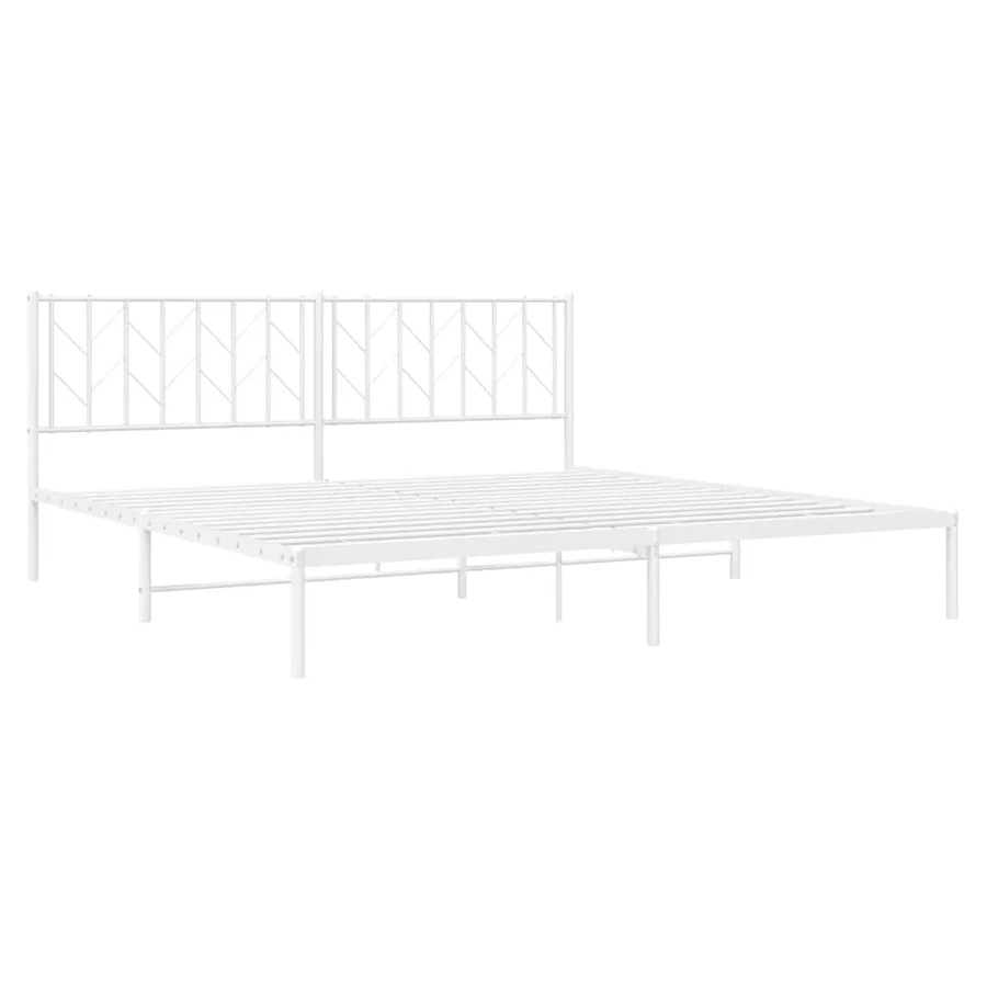 Cadre de lit métal sans matelas et tête de lit blanc 193x203 cm - 4
