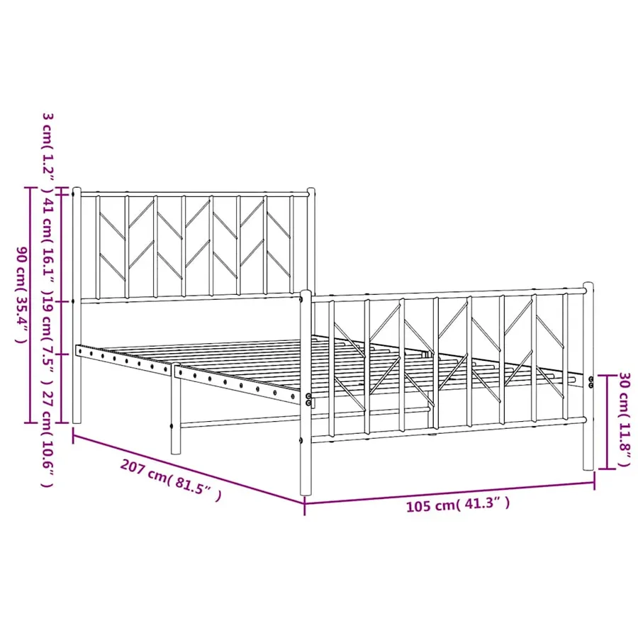 Cadre de lit métal sans matelas et pied de lit blanc 100x200 cm - 11