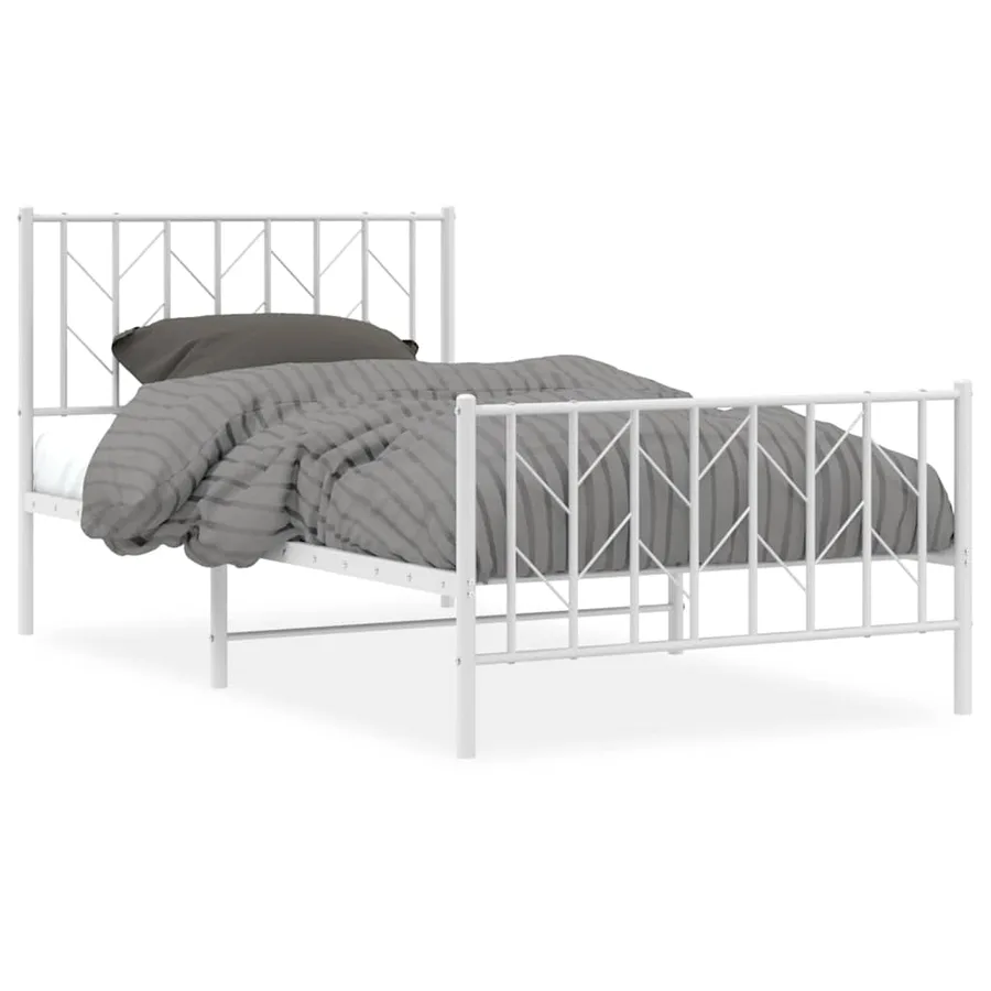 Cadre de lit métal sans matelas et pied de lit blanc 100x200 cm - 2