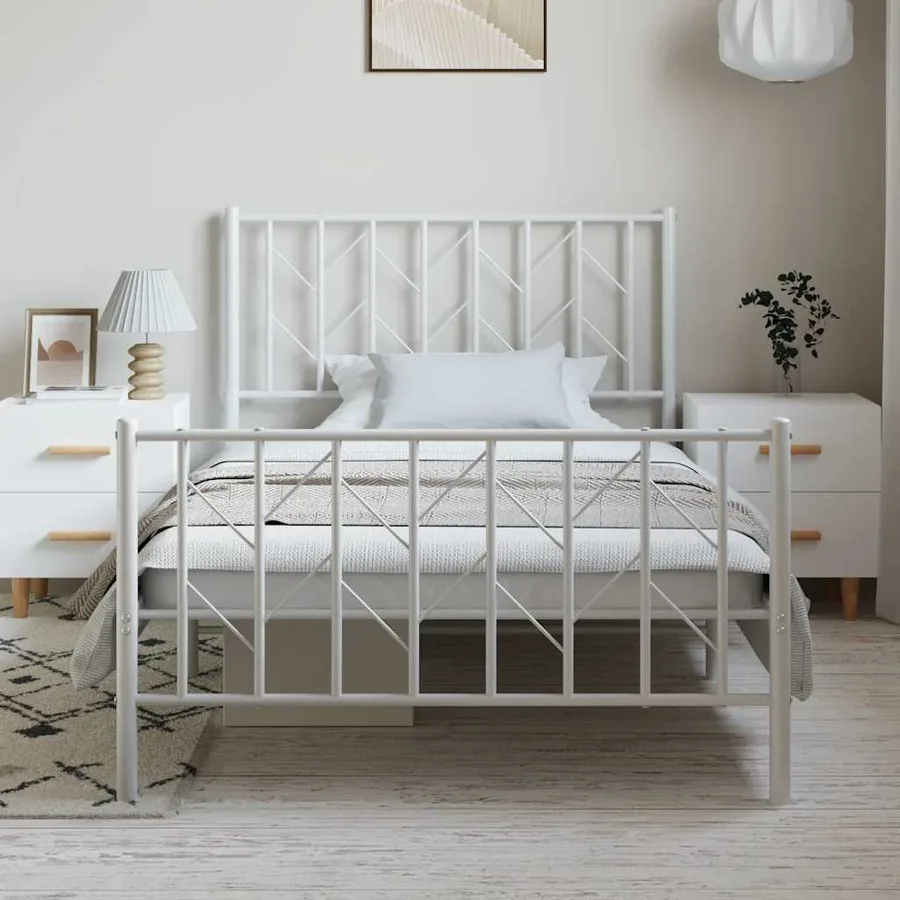 Cadre de lit métal sans matelas et pied de lit blanc 100x200 cm - 3