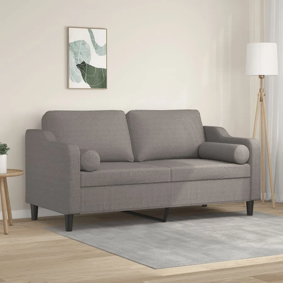 Canapé 2 places avec oreillers décoratifs taupe 140 cm tissu