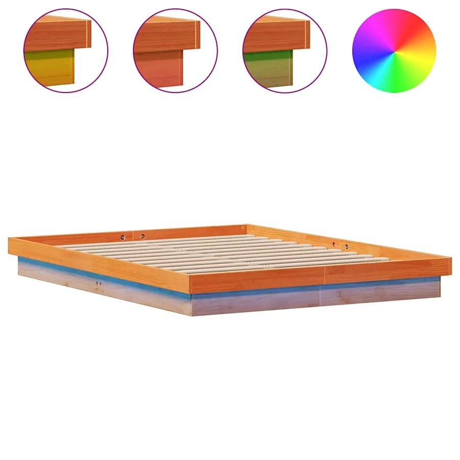 Cadre de lit à LED sans matelas 150x200 cm bois massif - 2