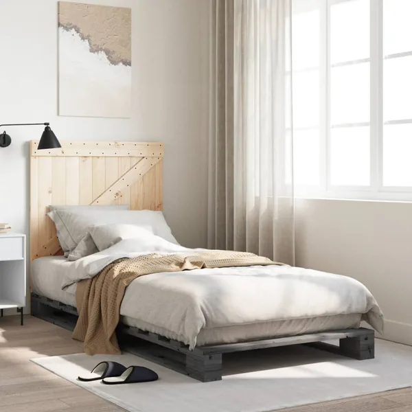 Cadre de lit sans matelas gris 90x200 cm bois de pin massif