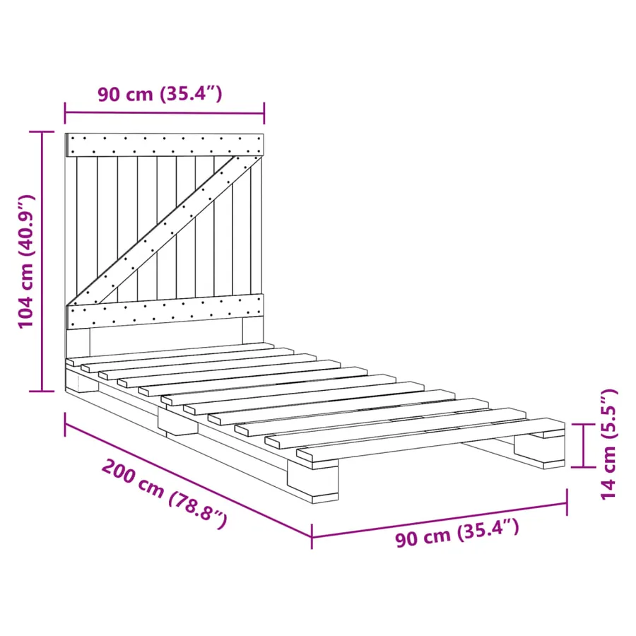 Cadre de lit sans matelas gris 90x200 cm bois de pin massif - 11