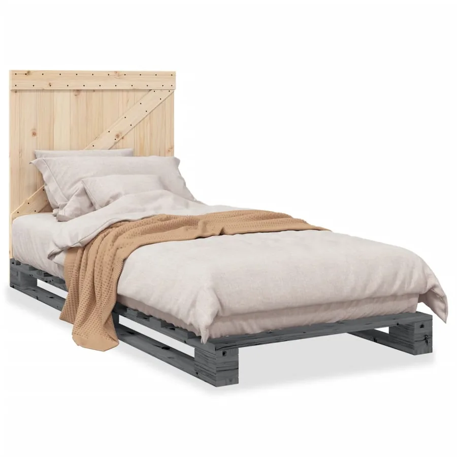 Cadre de lit sans matelas gris 90x200 cm bois de pin massif - 2