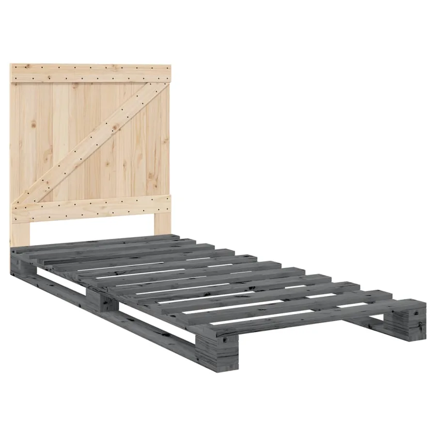 Cadre de lit sans matelas gris 90x200 cm bois de pin massif - 3