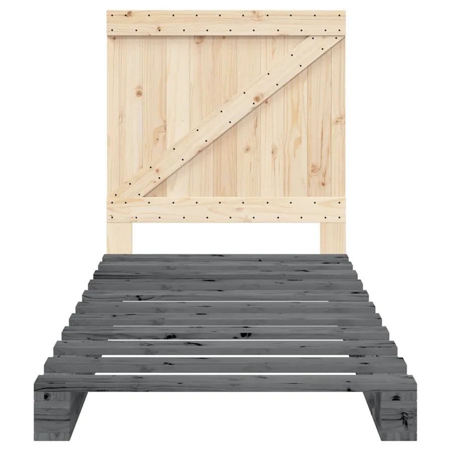 Cadre de lit sans matelas gris 90x200 cm bois de pin massif - 5