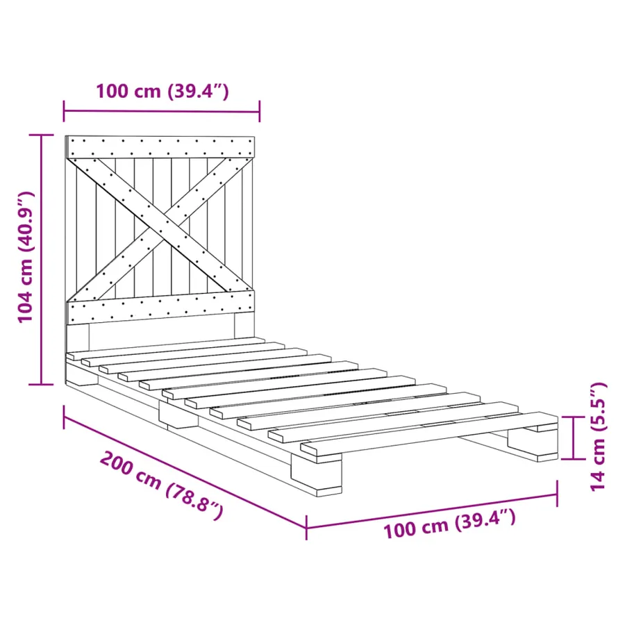 Cadre de lit sans matelas gris 100x200 cm bois massif de pin - 11