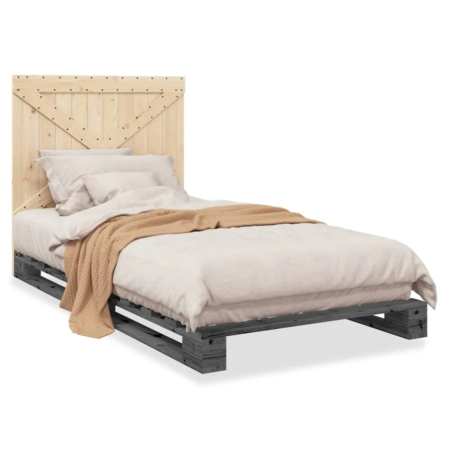 Cadre de lit sans matelas gris 100x200 cm bois massif de pin - 2