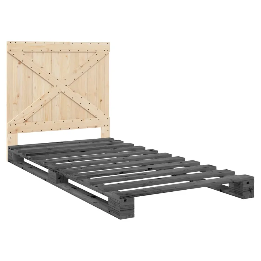 Cadre de lit sans matelas gris 100x200 cm bois massif de pin - 3