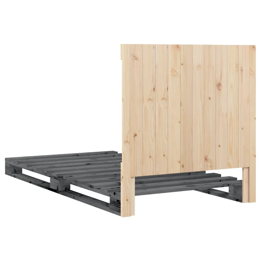 Cadre de lit sans matelas gris 100x200 cm bois massif de pin - 9