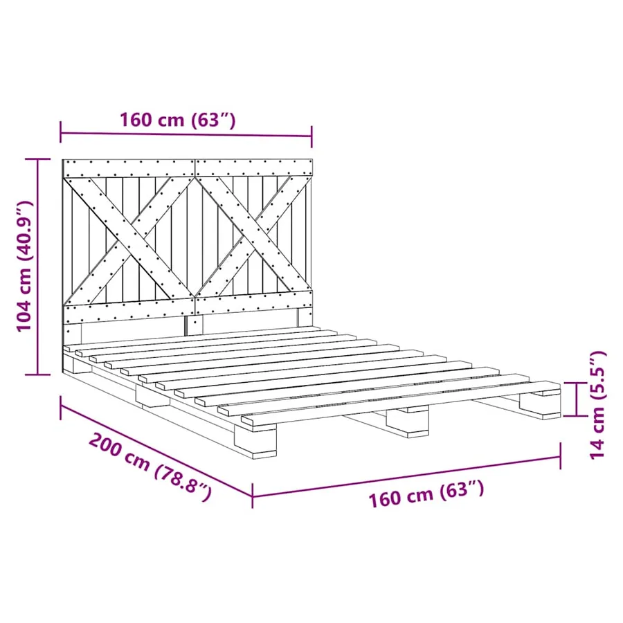 Cadre de lit sans matelas gris 160x200 cm bois de pin massif - 11