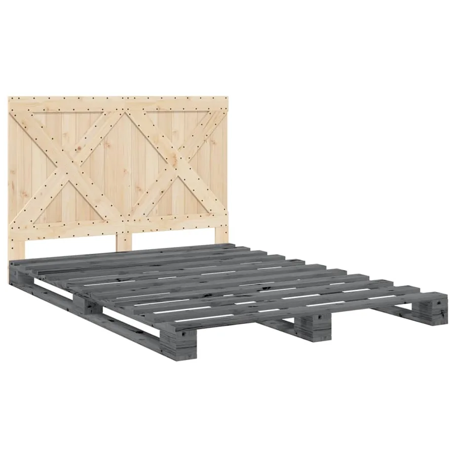 Cadre de lit sans matelas gris 160x200 cm bois de pin massif - 3