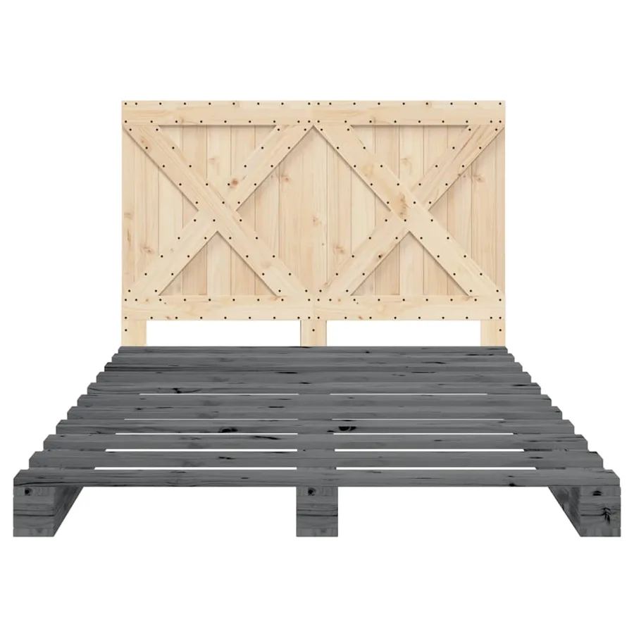 Cadre de lit sans matelas gris 160x200 cm bois de pin massif - 5