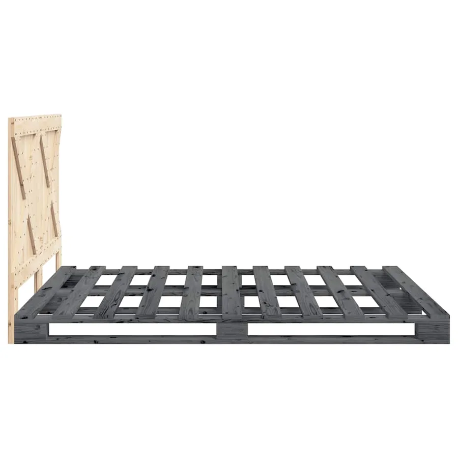 Cadre de lit sans matelas gris 160x200 cm bois de pin massif - 8