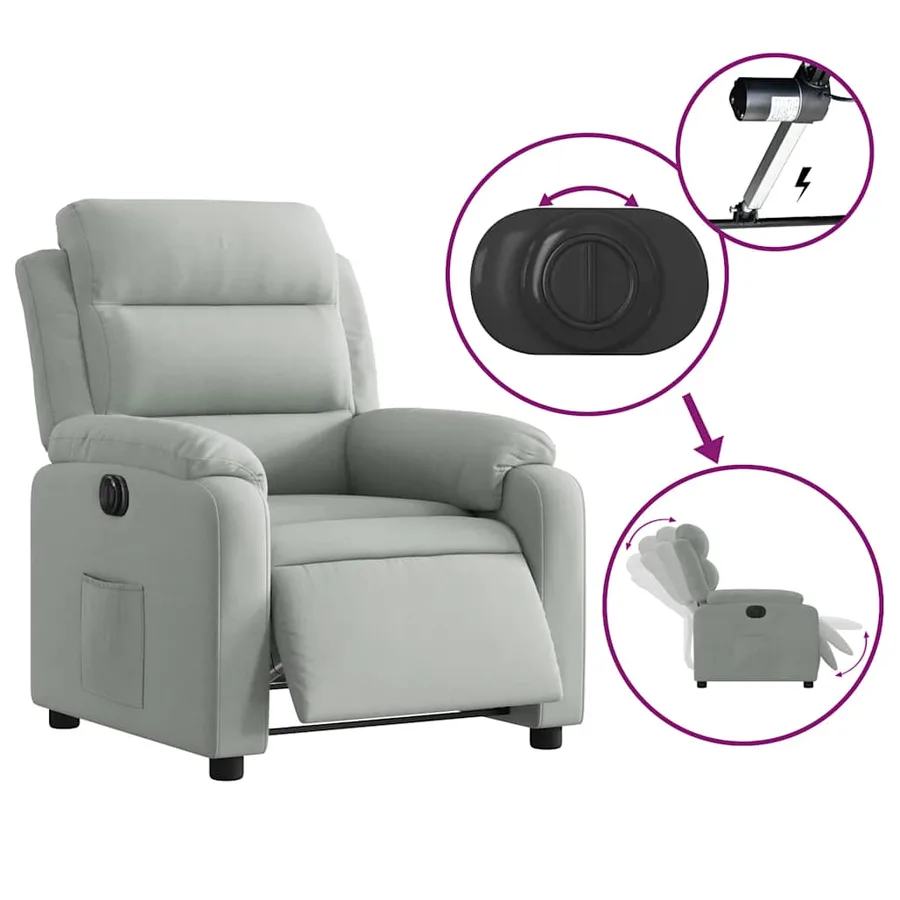 Fauteuil inclinable électrique gris clair velours - 6
