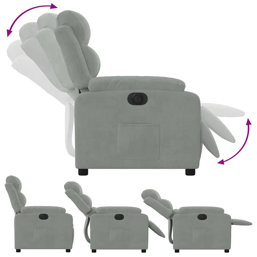 Fauteuil inclinable électrique gris clair velours - 7
