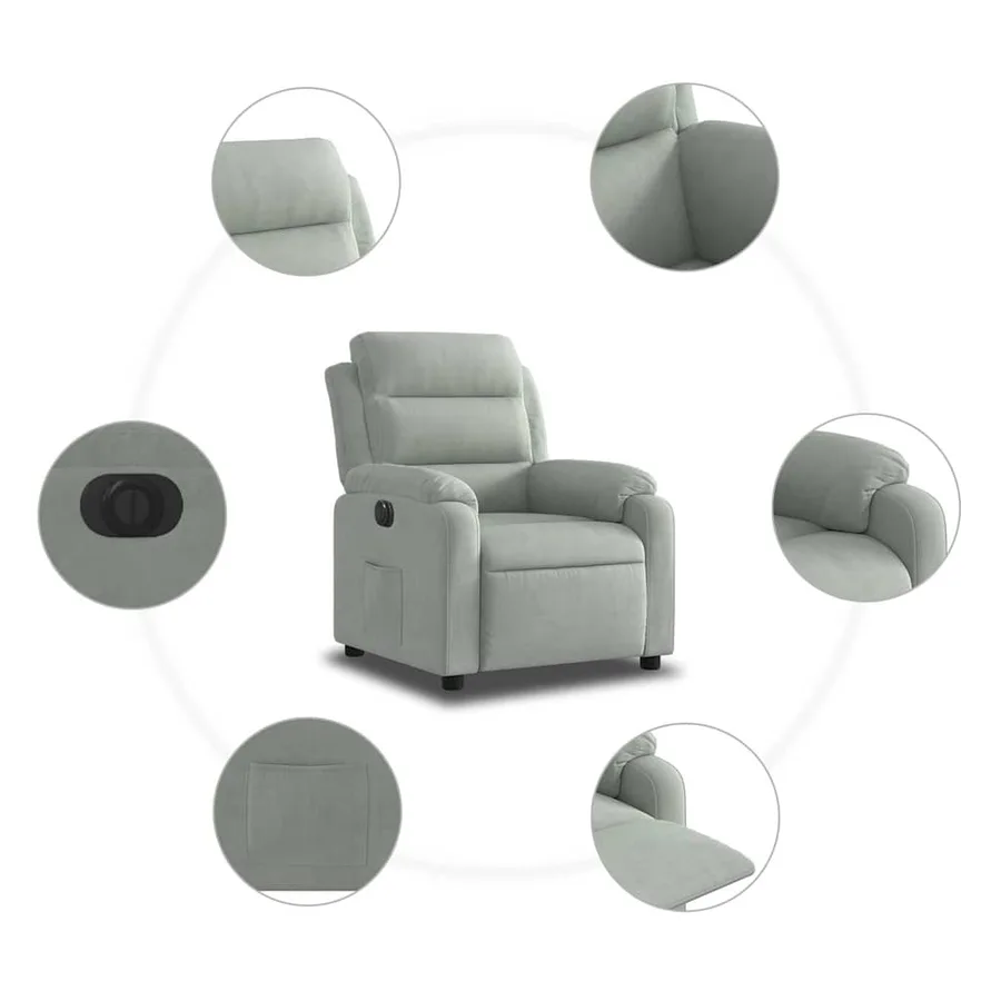 Fauteuil inclinable électrique gris clair velours - 8