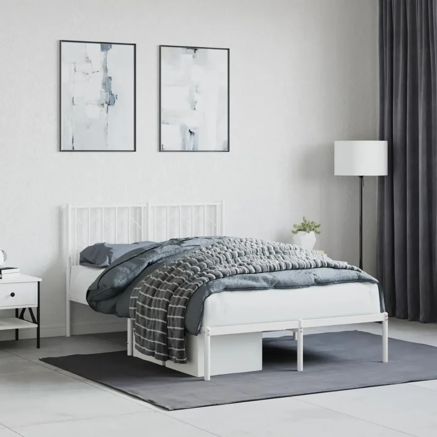 Cadre de lit métal sans matelas et tête de lit blanc 120x200 cm