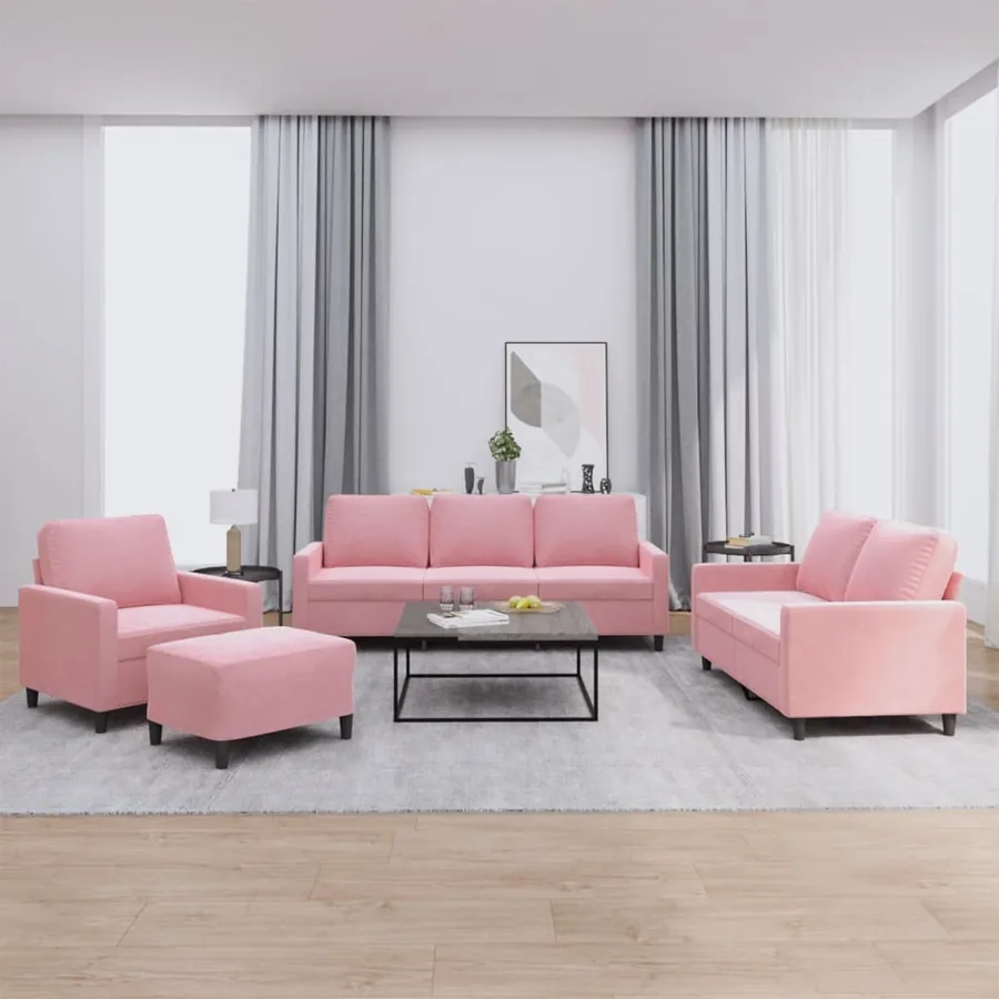 Ensemble de canapés 4 pcs avec coussins Rose Velours