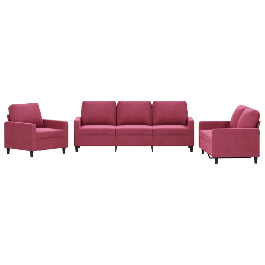 Ensemble de canapés 3 pcs avec coussins Rouge bordeaux Velours - 2