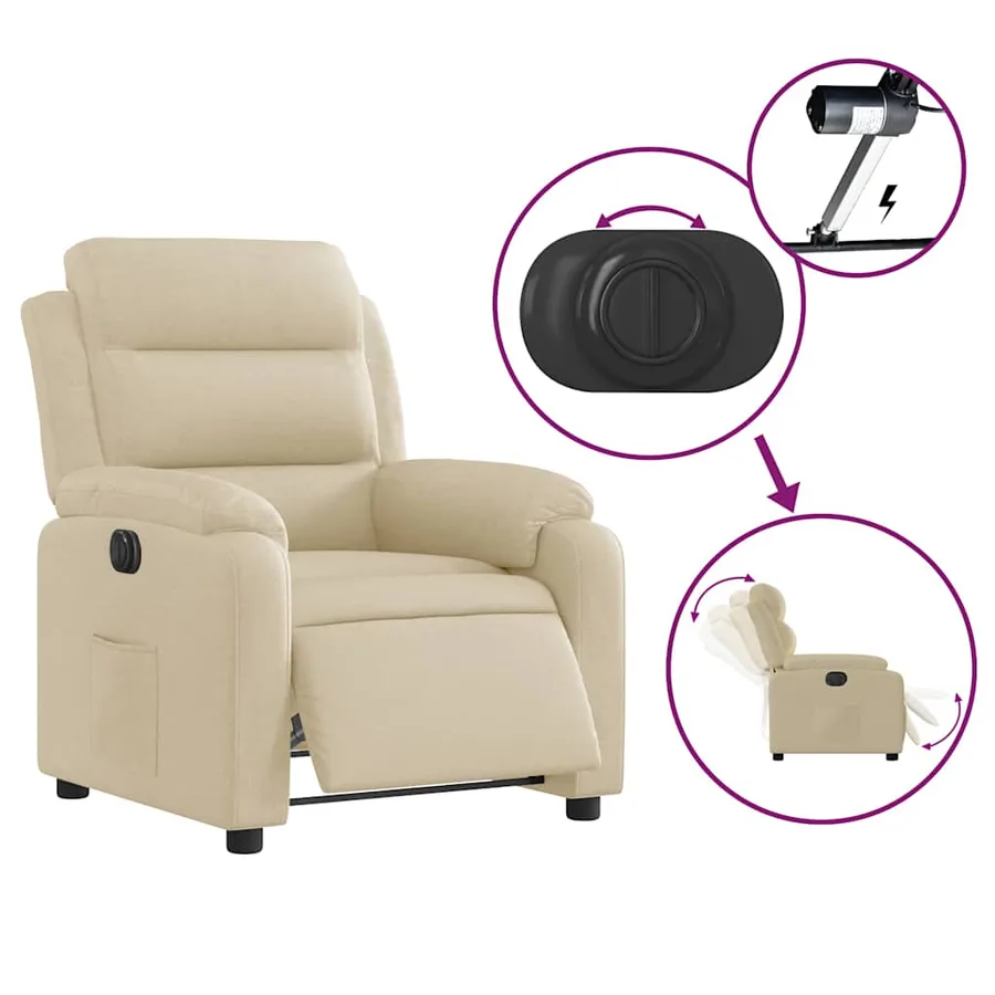 Fauteuil inclinable électrique Crème Tissu - 6