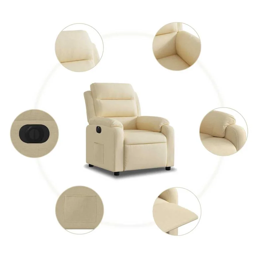 Fauteuil inclinable électrique Crème Tissu - 8