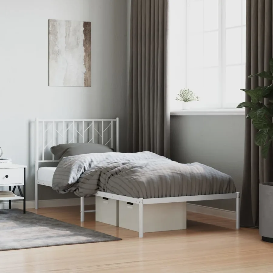 Cadre de lit métal sans matelas avec tête de lit blanc 90x190cm