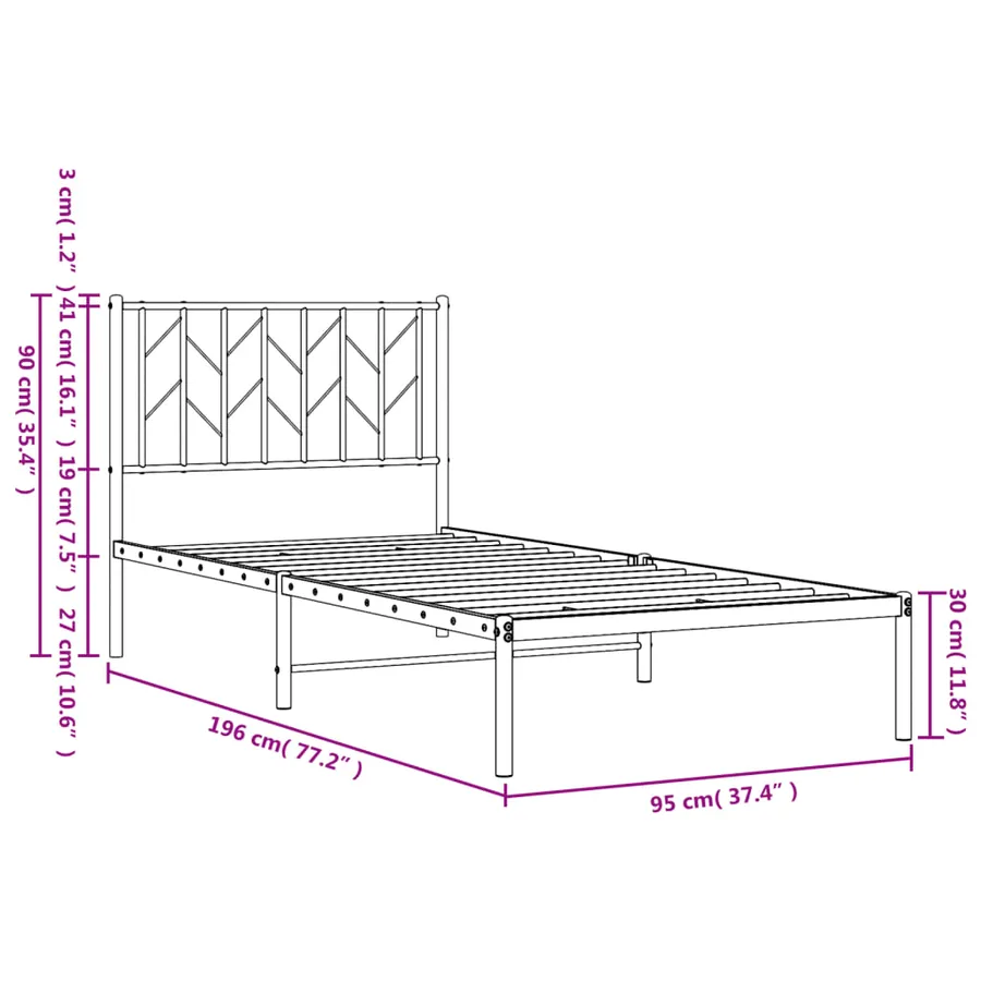 Cadre de lit métal sans matelas avec tête de lit blanc 90x190cm - 10