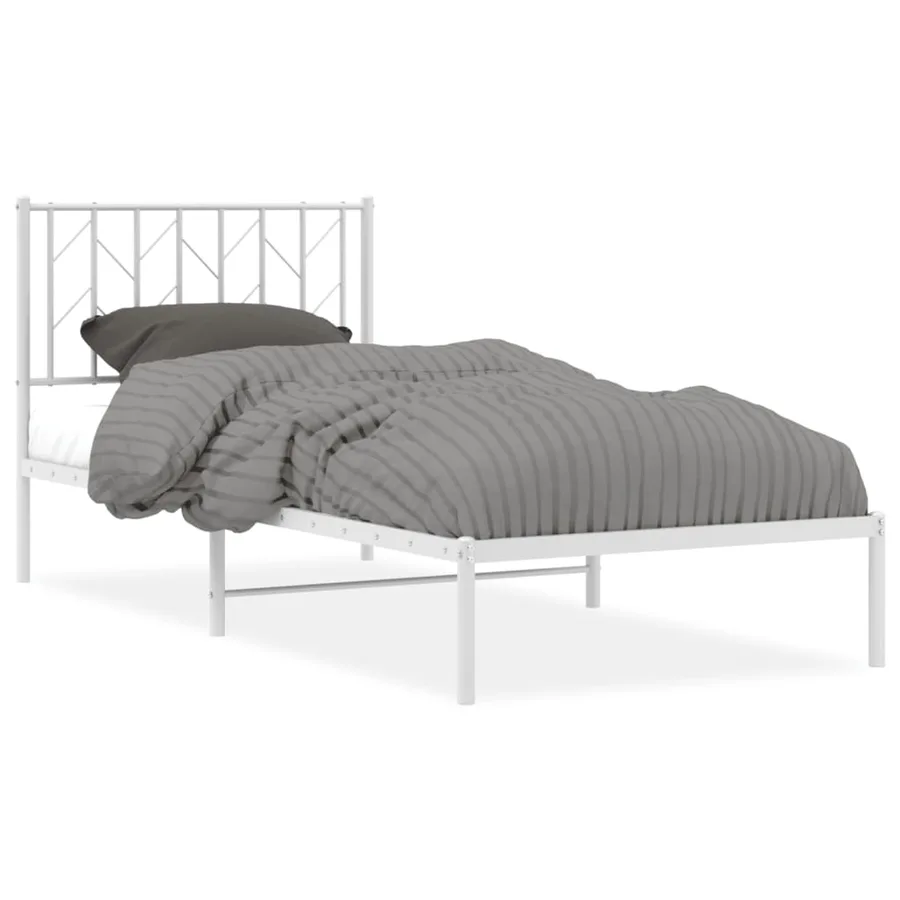 Cadre de lit métal sans matelas avec tête de lit blanc 90x190cm - 2