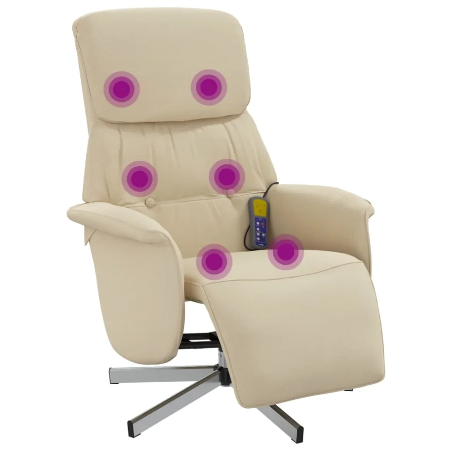 Fauteuil inclinable de massage avec repose-pieds crème tissu - 2