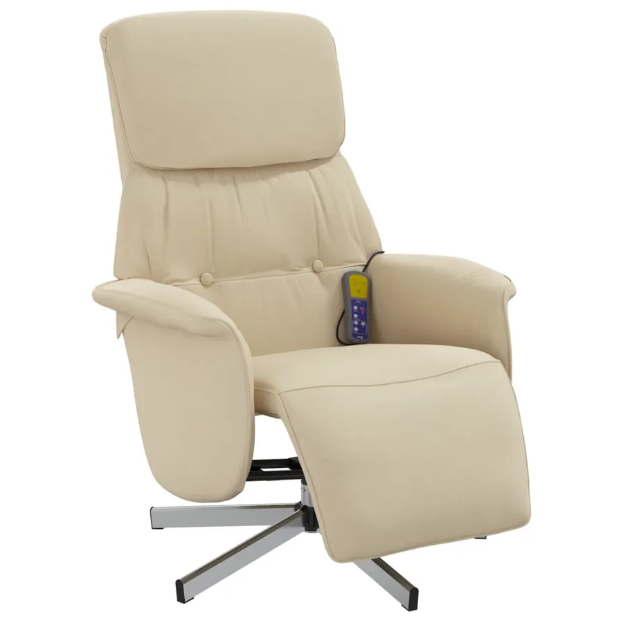 Fauteuil inclinable de massage avec repose-pieds crème tissu - 3