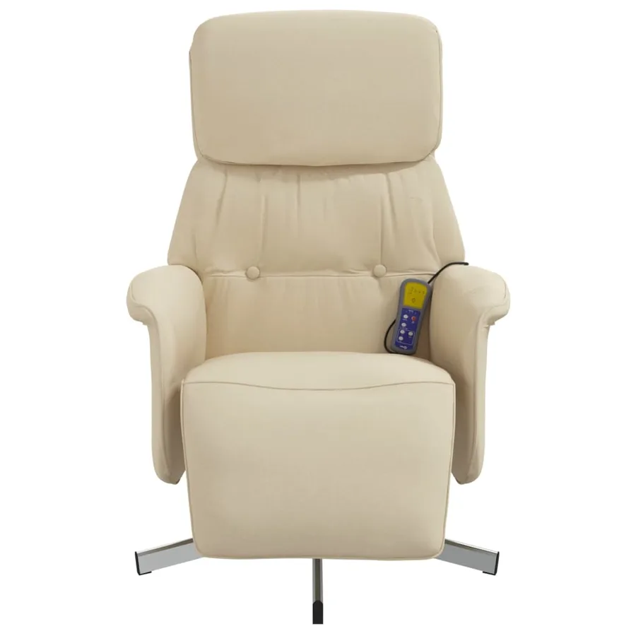 Fauteuil inclinable de massage avec repose-pieds crème tissu - 4