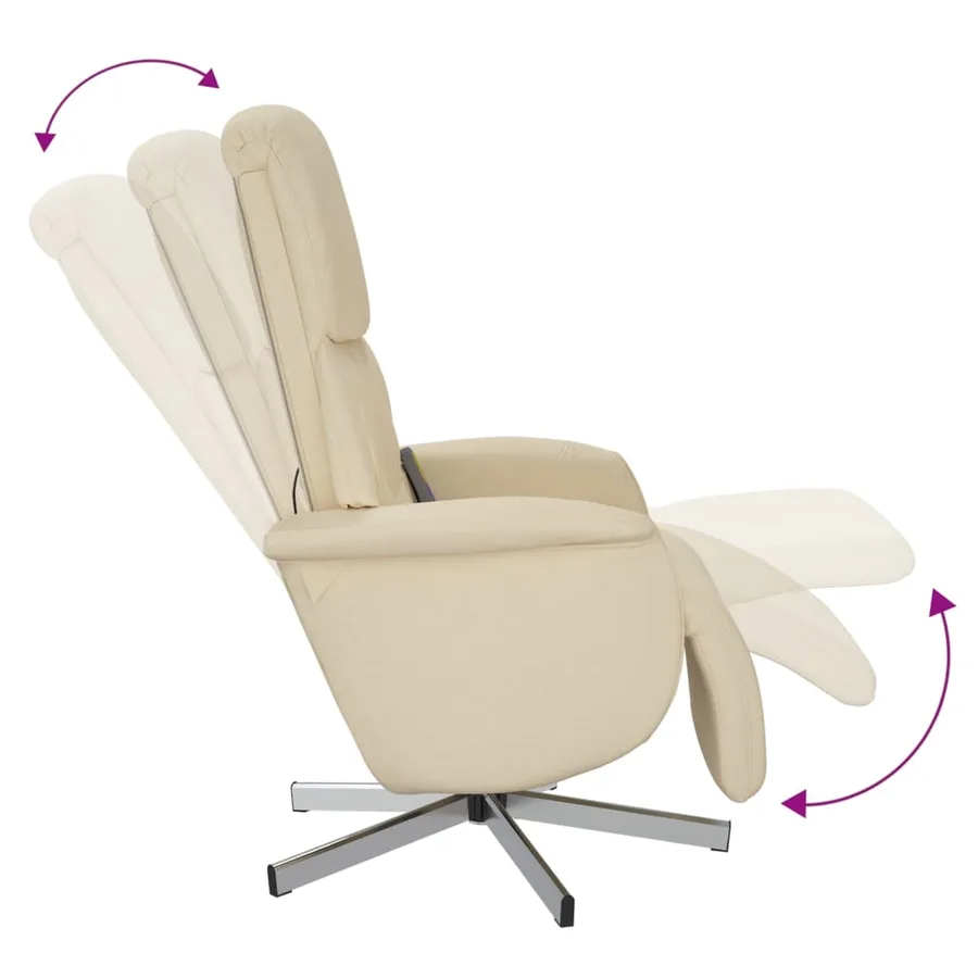 Fauteuil inclinable de massage avec repose-pieds crème tissu - 7