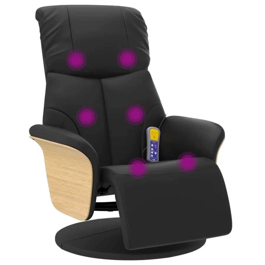 Fauteuil inclinable de massage repose-pieds noir similicuir - 2