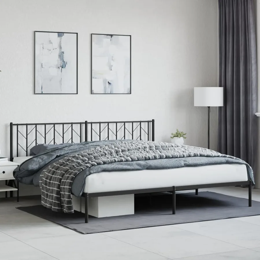 Cadre de lit métal sans matelas avec tête de lit noir 200x200cm