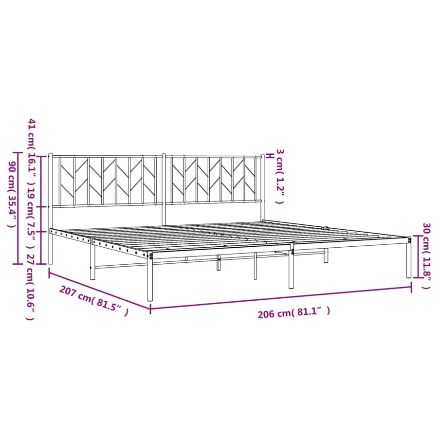 Cadre de lit métal sans matelas avec tête de lit noir 200x200cm - 10