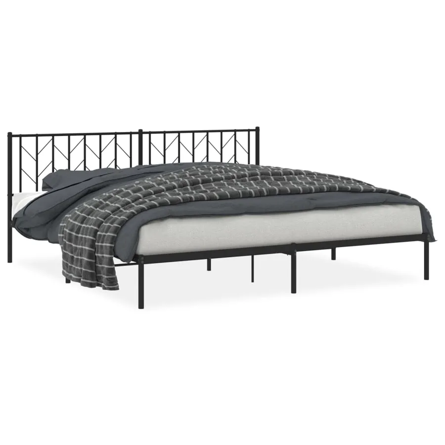 Cadre de lit métal sans matelas avec tête de lit noir 200x200cm - 2