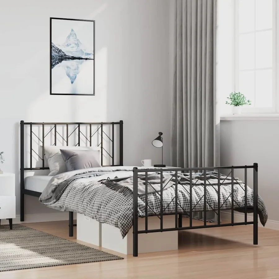 Cadre de lit métal sans matelas et pied de lit noir 100x200 cm