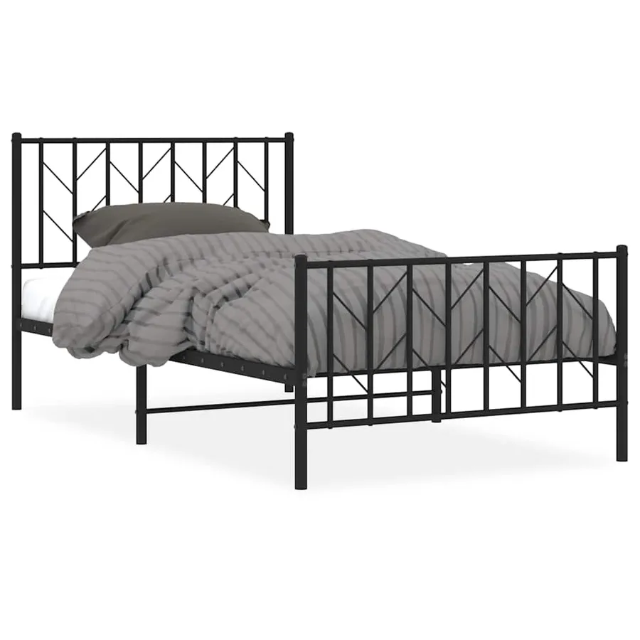 Cadre de lit métal sans matelas et pied de lit noir 100x200 cm - 2