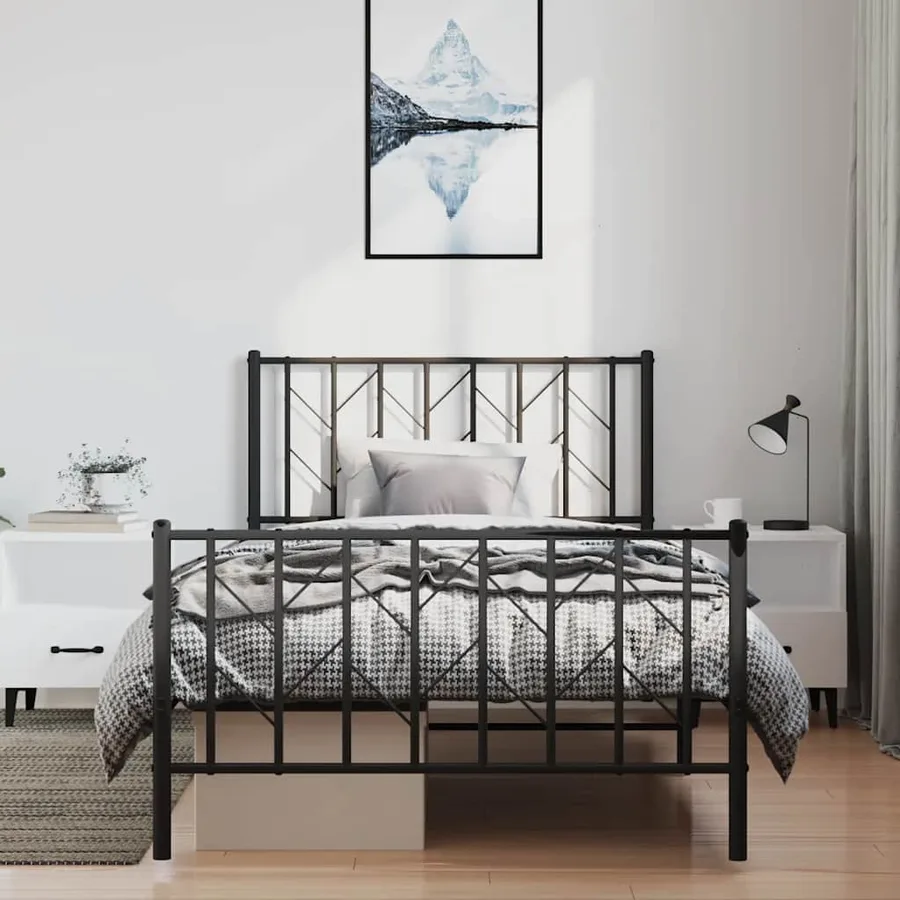 Cadre de lit métal sans matelas et pied de lit noir 100x200 cm - 3