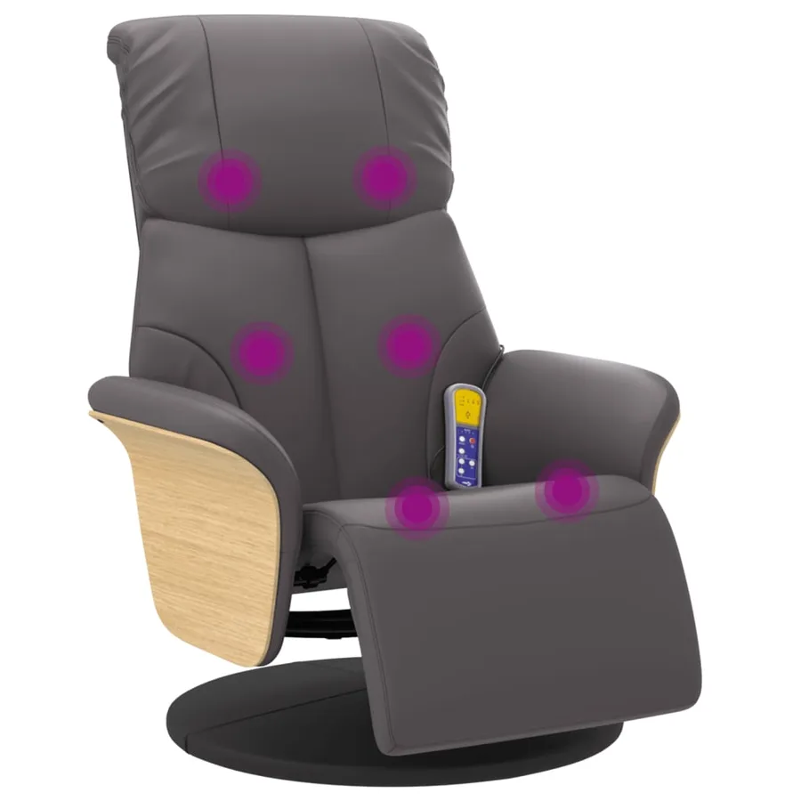 Fauteuil inclinable de massage repose-pieds gris similicuir - 2