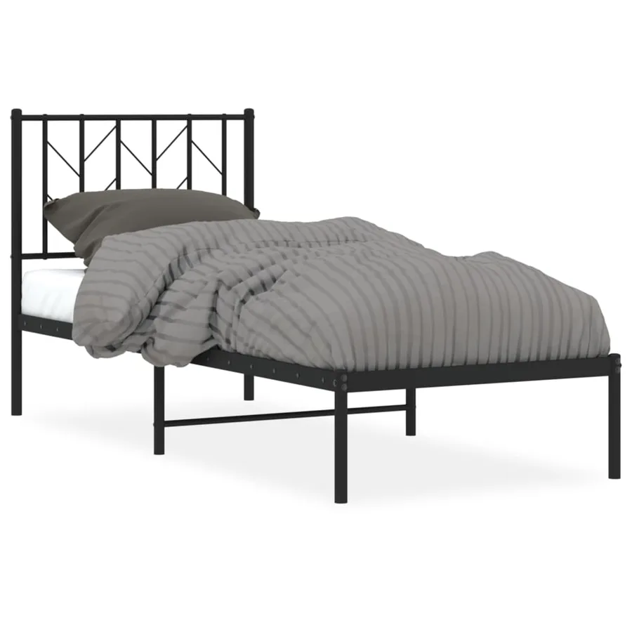 Cadre de lit métal sans matelas avec tête de lit noir 75x190 cm - 2
