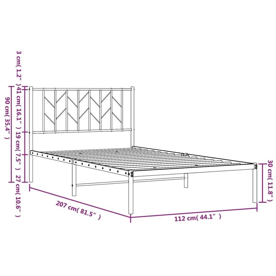 Cadre de lit métal sans matelas avec tête de lit noir 107x203cm - 10