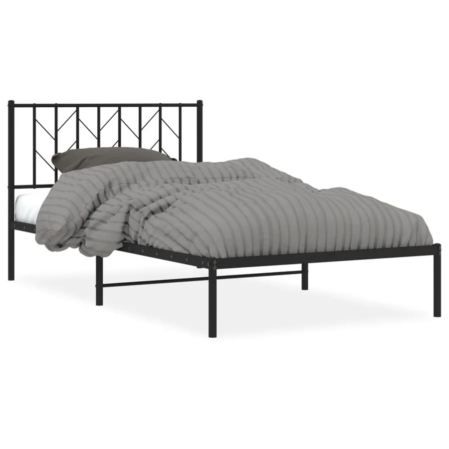 Cadre de lit métal sans matelas avec tête de lit noir 107x203cm - 2