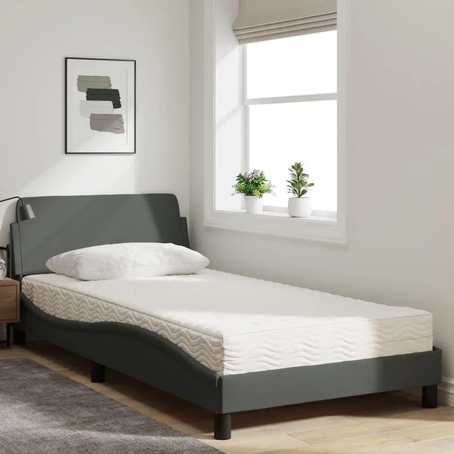 Lit avec matelas Dover gris foncé 100x200 cm tissu - 3