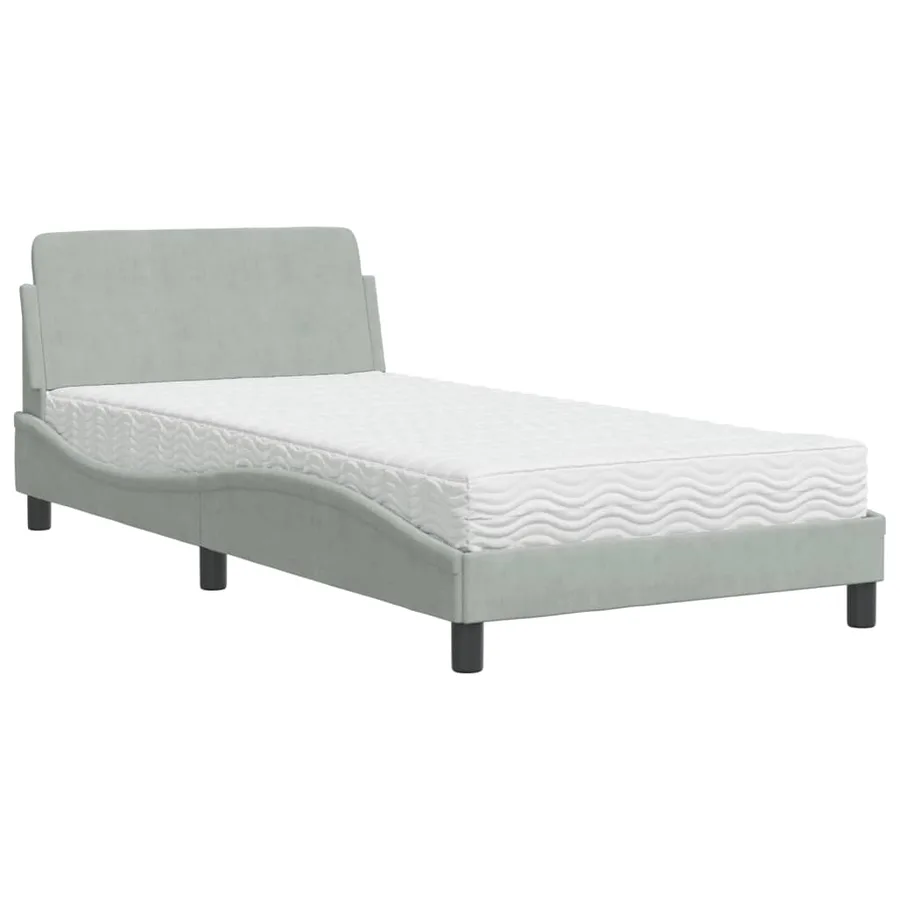 Lit avec matelas Dover gris clair 100x200 cm velours - 2