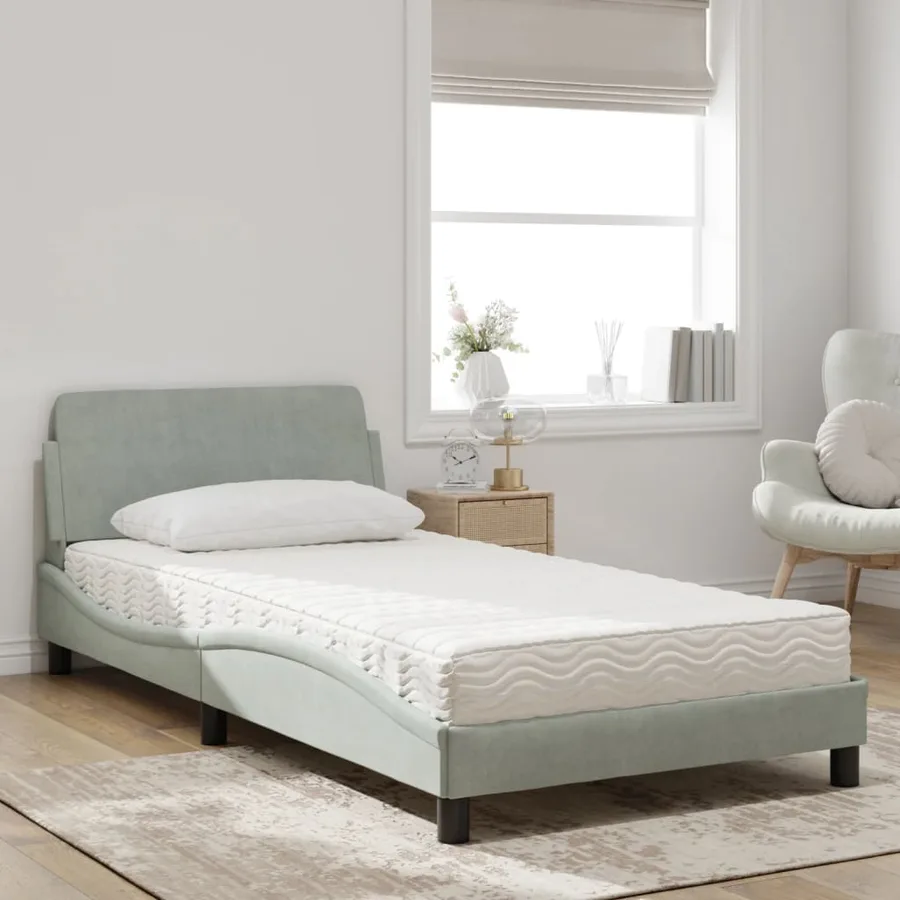 Lit avec matelas Dover gris clair 100x200 cm velours - 3