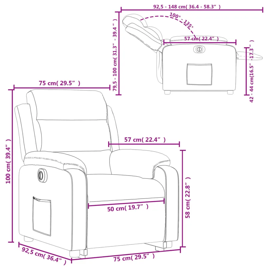 Fauteuil inclinable électrique gris clair velours - 17